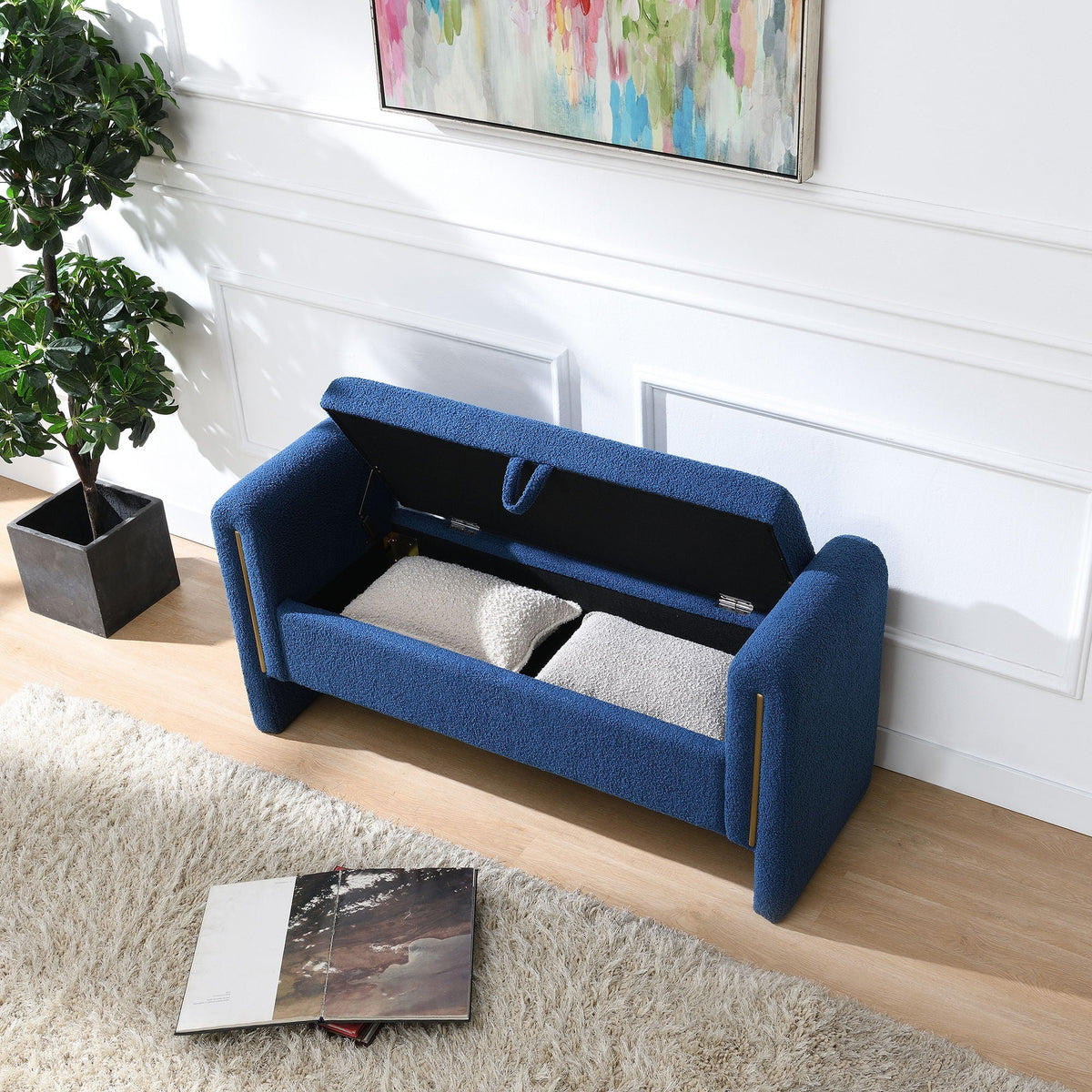 Modern Teddy Upholstered Large Bed End Bench With Arms And Storage, photo 18 of 24
