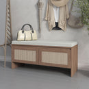 Storage Bench With Cushion, Shoe Cabinet With 2 Doors - Antique Natural / Rattan by HouseOfZazla