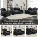 Home Theater Seating Manual Recliner Loveseat With Hide-Away Storage, Cup Holders And Led Light Strip For Living Room by Unique Piece Furniture