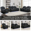 Home Theater Seating Manual Recliner Loveseat With Hide-Away Storage, Cup Holders And Led Light Strip For Living Room by HouseOfZazla