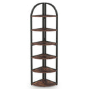 Tall 6 Tier Corner Shelf, Freestanding Bookshelf For Living Room - Rustic Brown by HouseOfZazla