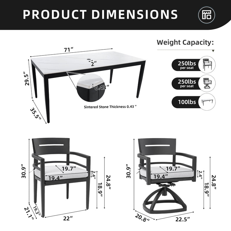 Modern 7PC Outdoor Patio Aluminum Dining Set, photo 10 of 10