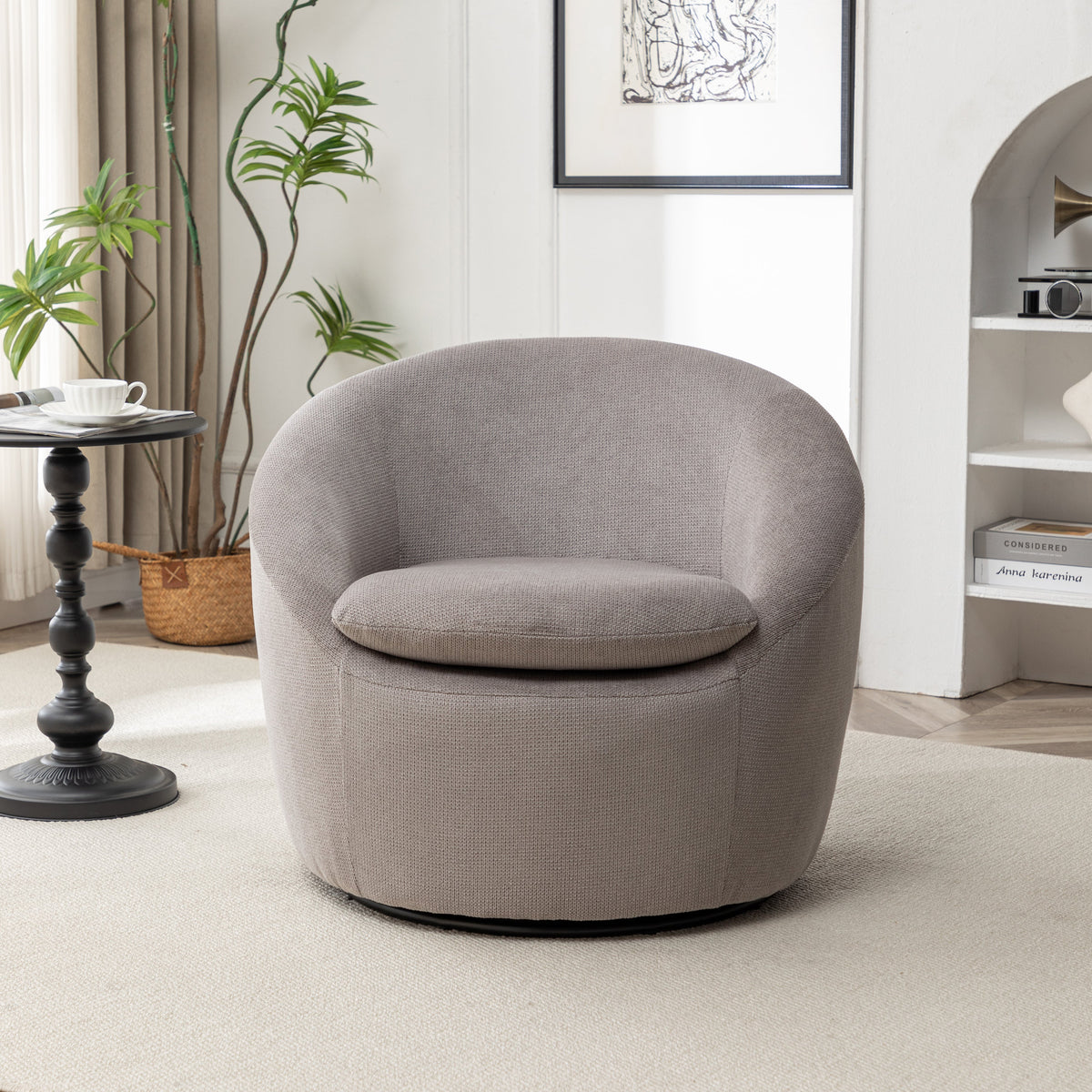 Winnie Modern Teddy Fabric Barrel Chair - 360° Swivel, photo 4 of 10