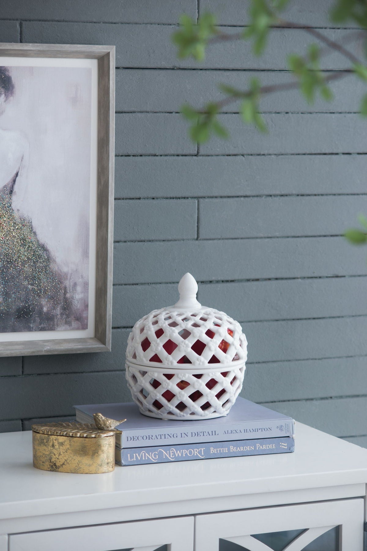 Ceramic Lidded Jar With Lattice Design - White, photo 9 of 11