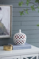 Ceramic Lidded Jar With Lattice Design - White by HouseOfZazla