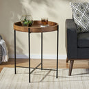 Modern Industrial Round End Table with Tray Top and Foldable Iron Legs - Natural by HouseOfZazla