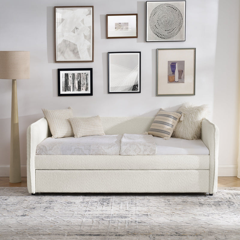 Daybed with Trundle Upholstered Tufted Sofa Bed, Twin Size, Boucle Fabric, Beige (83'x43'x29.5')