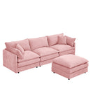Contemporary Modular Sectional Sofa L Shaped 3-Seater with Movable Ottoman in Pink Chenille, 105 Inch