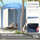 5.9' x 5.9' Portable Beach Umbrella, Ruffled Outdoor Cabana with Walls, Vents, Sandbags, Carry Bag, Blue & White Stripe
