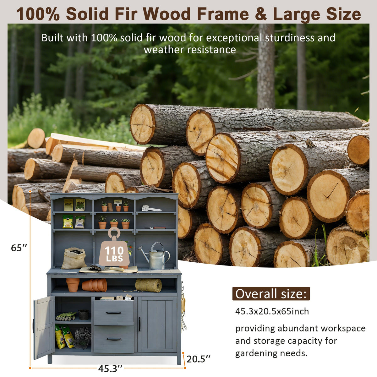 TOPMAX Large Fir Wood Potting Bench, photo 4 of 10