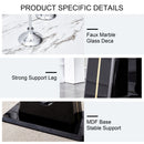 A modern, minimalist, and luxurious dining table with a white imitation marble tabletop and MDF legs with U-shaped brackets. Tables in restaurants and living rooms 63"x35.4"x30 F-U