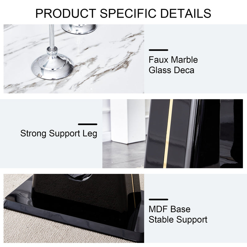 A modern, minimalist, and luxurious dining table with a white imitation marble tabletop and MDF legs with U-shaped brackets. Tables in restaurants and living rooms 63"x35.4"x30 F-U