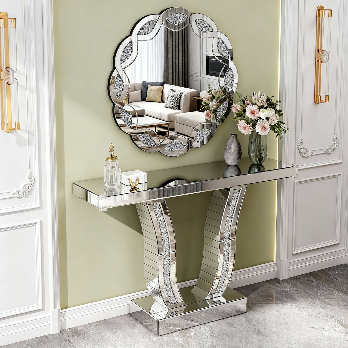 Silver Crush Diamond Round Wall Mirror, photo 2 of 10