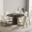 Modern Artificial Stone Round Metal Iron Base Dining Table, Can Accommodate 8 People Artificial Stone Turntable (Not Including Chairs) - Black by HouseOfZazla