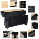 Kitchen Cart with Rubber wood Drop-Leaf Countertop ,Cabinet door internal storage racks,Kitchen Island on 5 Wheels with Storage Cabinet and 3 Drawers for Dinning Room, Black by Montret