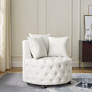 Modern Upholstered Swivel Chair With Button Tufted Design And Movable Wheels by HouseOfZazla