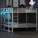Bunk Bed With Storage Shelves, Clothes Hooks, LED Light by HouseOfZazla