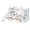 Bunk Bed With Storage Staircase, Slide, Desk, Drawers, And Shelves