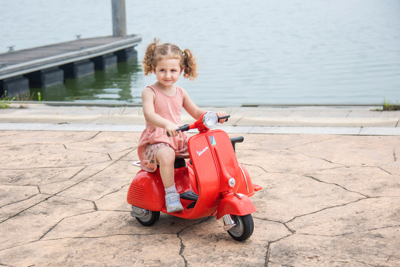6V LICENSED Vespa Scooter Motorcycle with Side Car for kids, Red