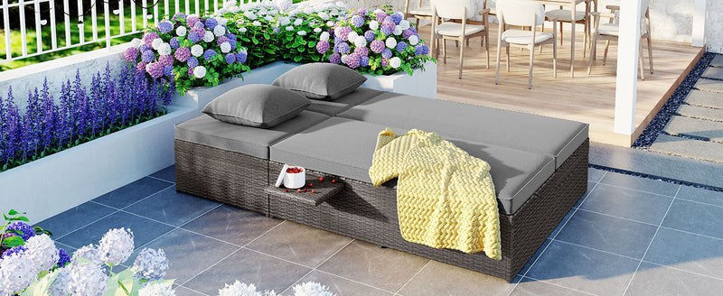 Walker Edison | Wicker Outdoor Double Sunbed Set