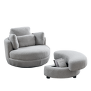 39" W Oversized Swivel Chair with moon storage ottoman for Living Room, Modern Accent Round Loveseat Circle Swivel Barrel Chairs for Bedroom Cuddle Sofa Chair Lounger Armchair, 4 Pillows, Teddy Fabric
