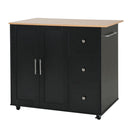 Mobile Kitchen Cart With Storage With 2 Doors, 3 Drawers & Adjustable Shelf - Black / Natural