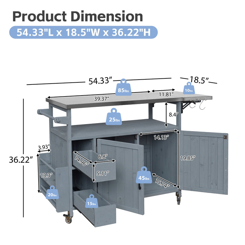 54.33" Farmhouse Rolling Outdoor Kitchen Cart, photo 7 of 10