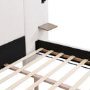 Chic Boucle Upholstered Bed with Integrated Lights and Shelves