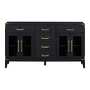 6-drawer and 2-Cabinet Retro Sideboard with Extra Large Storage Space, with Gold Handles and Solid Wood Legs, for Kitchen and Living Room (Black)