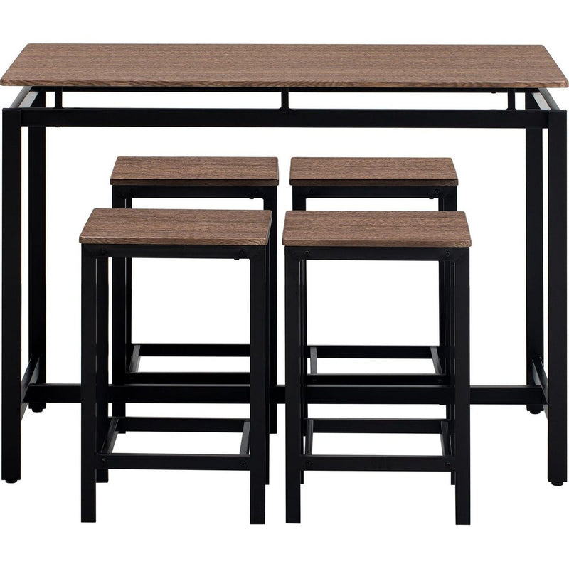 5-Piece Compact Bar Table Set with Table and Stools - Modern Industrial Design, Space-Saving Furniture for Dining Room and Breakfast Nook (Dark Brown)
