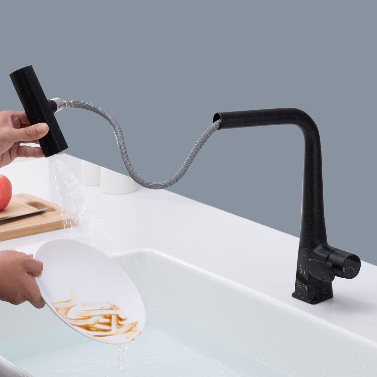 Waterfall Kitchen Faucet With Temperature Display And Pull Down Sprayer, photo 13 of 16