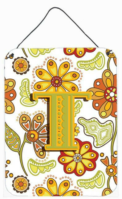 Letter T Floral Mustard and Green Wall or Door Hanging Prints CJ2003-TDS1216