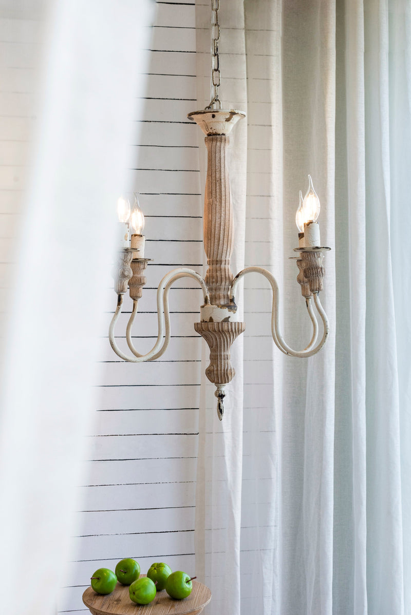 4 - Light Wood Chandelier, Hanging Light Fixture with Adjustable Chain for Kitchen Dining Room Foyer Entryway, Bulb Not Included