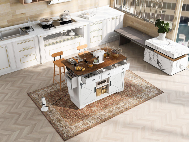 K&K 53.7" Farmhouse Kitchen Island with Power Outlet, photo 6 of 10