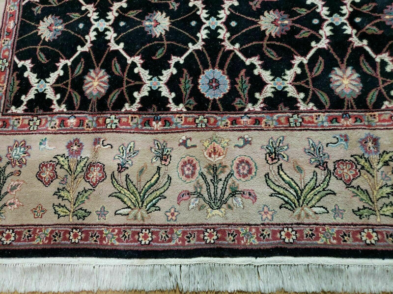 6' X 9' Handmade India Floral Oriental Wool Rug Carpet Hand Knotted Nice Black