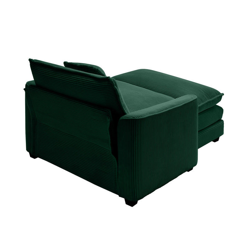 Classic Modern Comfortable Single Chair Deep Seat Sofa with Footstool, Green Corduroy Fabric, Living Room & Bedroom