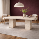 Alseya Travertine Marble Dining Table with Cube Pedestal Base