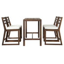 TREXM Rustic Patio Bar Set with Ergonomic Chairs, Solid Wood Slatted Tabletop in Mocha+Beige Cushion by Montret