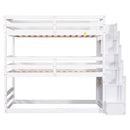 Twin Size Triple Bunk Bed With Storage Staircase, Separate Design - White by HouseOfZazla