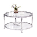 Contemporary Acrylic, Coffee Table, Round Tempered Glass Coffee Table - Chrome / Silver by HouseOfZazla