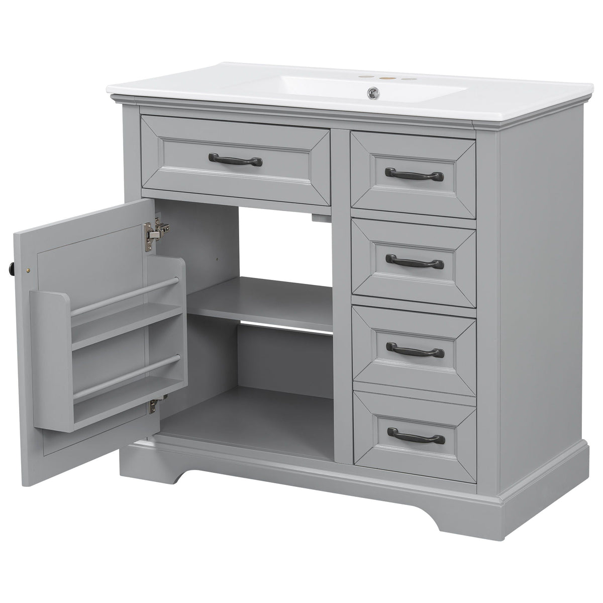 36" Bathroom Vanity With Sink, 2 Tip-Out Drawers, Soft Close Hinges, photo 28 of 40