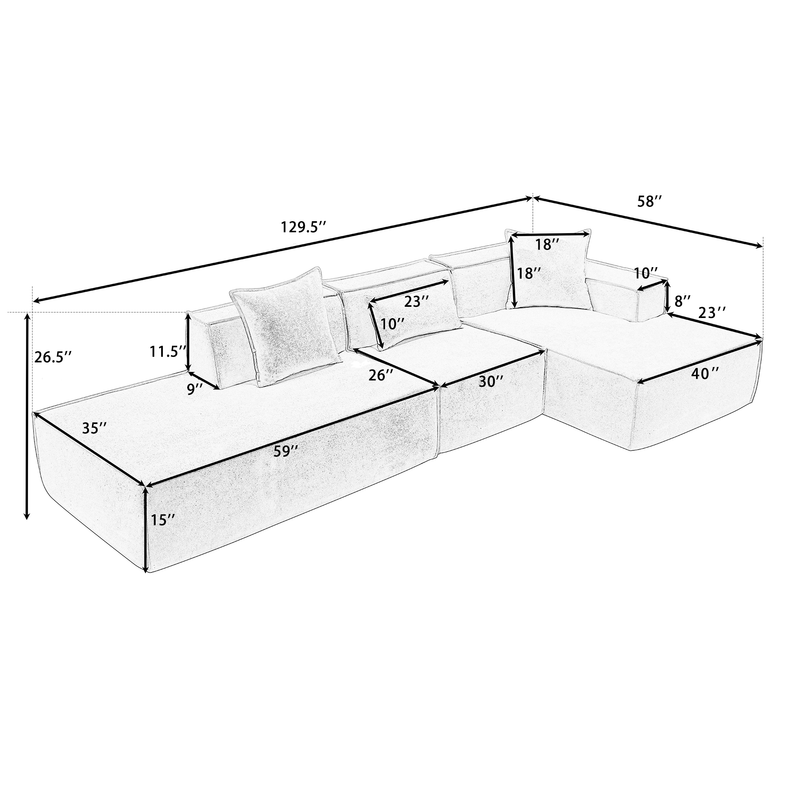 Walker Edison | Minimalist Terry Modular Couch with Right L-shaped Sectional