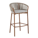 Lodi Outdoor Metal Rope Barstool, Teak Finished Frame and Beige Cushion, Set of 4 by HouseOfZazla