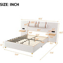 Full Size Upholstered Platform Bed, Two Outlets and USB Charging Ports on Both Sides, Two Bedside Pillows, Storage Shelves,Velvet,Beige