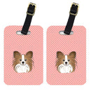 Checkerboard Pink Papillon Luggage Tag