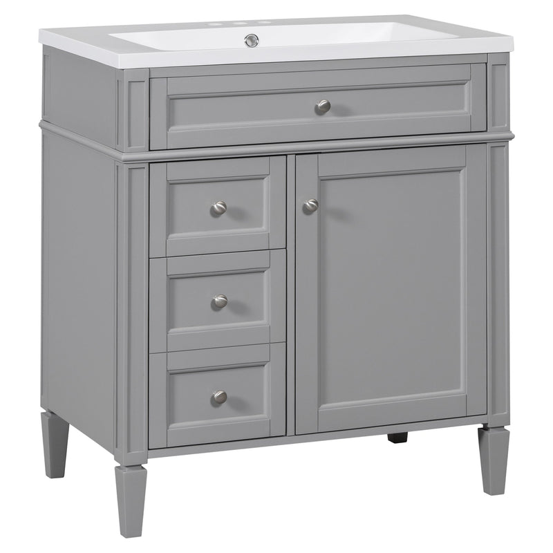 30" Bathroom Vanity with Top Sink, Modern Bathroom Storage Cabinet with 2 Drawers and a Tip-out Drawer, Single Sink Bathroom Vanity
