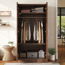 2 Door Wooden Wardrobe Armoire With 3 Storage Shelves - Brown