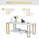 2-Tier Rectangular Modern Coffee Table with Gold Print Metal Frame by LJGDeals