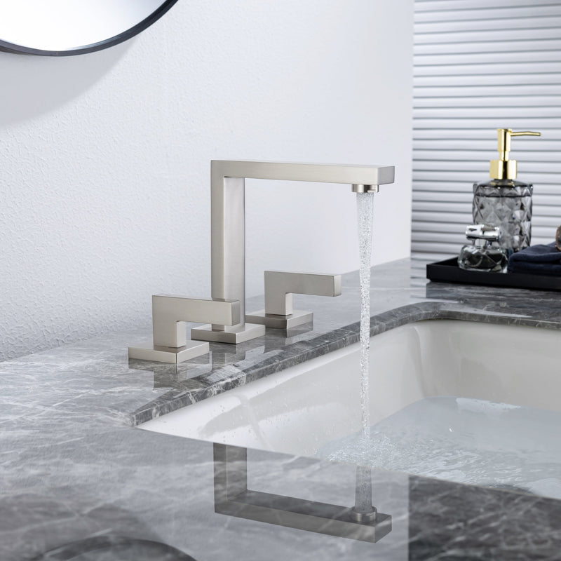 8 inch Widespread Bathroom Faucet Matte Black Bathroom Faucets for Sink 3 Hole Brass 2 Handle Lavatory Square Faucet Modern rv Bathroom Faucets