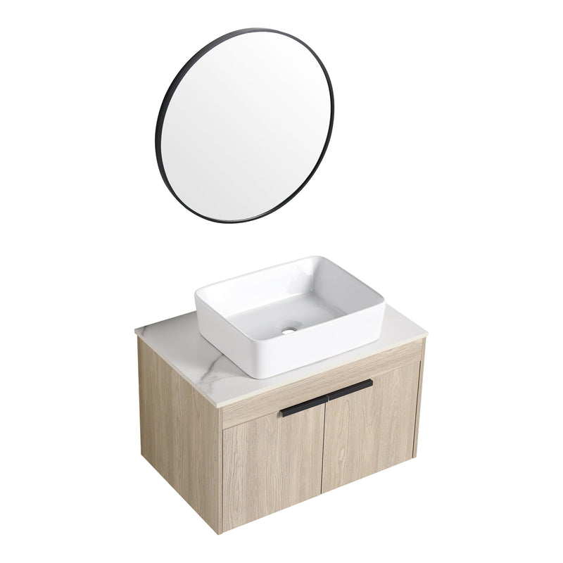 30" Modern Design Float Bathroom Vanity With Ceramic Basin Set, Wall Mounted White Oak Vanity With Soft Close Door, KD-PackingD-Packing Pieces